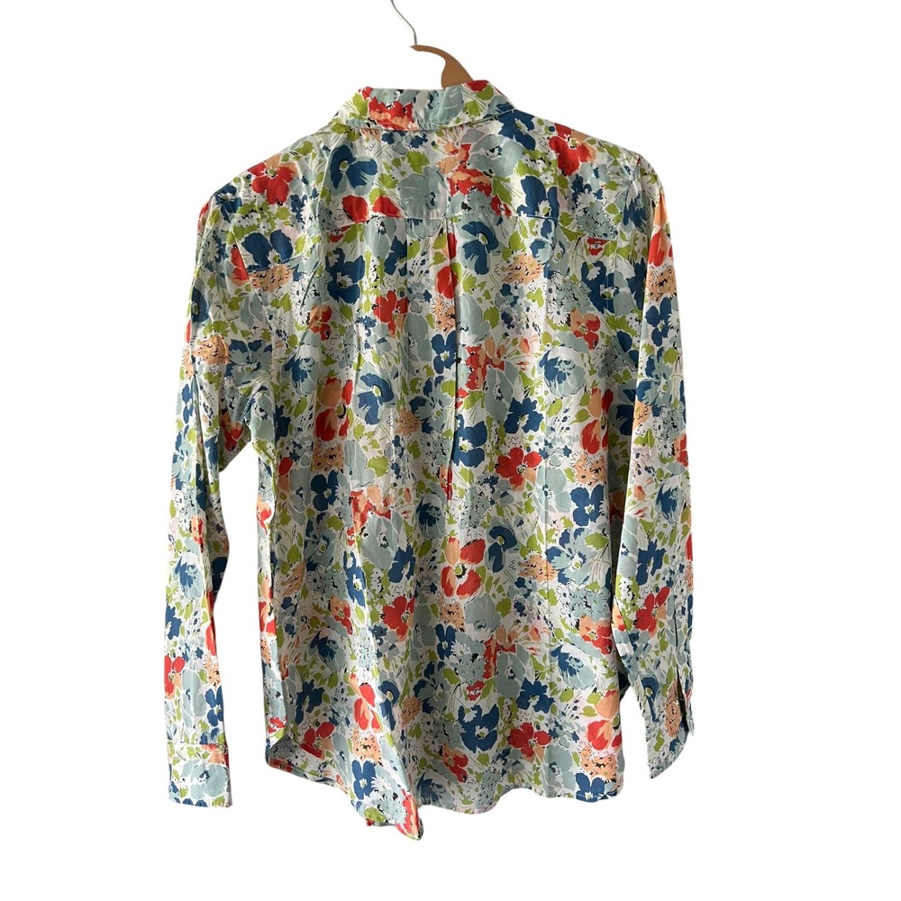 Lauren Ralph Lauren Womens Floral Cotton Button Down Shirt Blue Red Large L - Picture 2 of 7